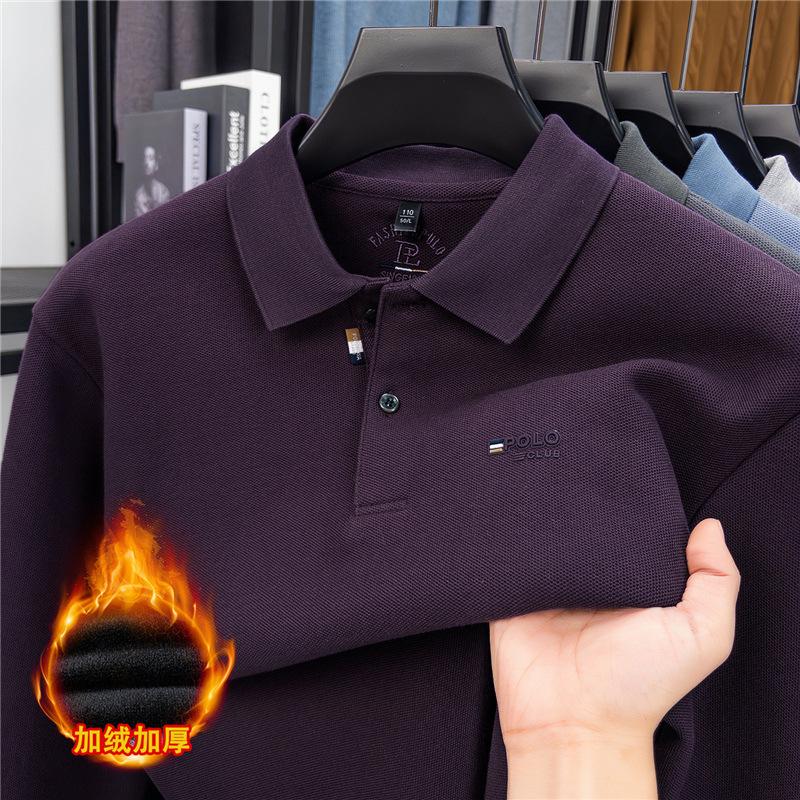 New Winter Arrival: Men's Fleece-Lined Polo Shirt ,Solid Color, Loose Fit, Casual & Versatile Men's Wear
