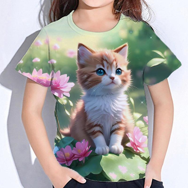 Children Clothes Girl Boys Tshirt Short Sleeve Child T Shirt Kids Summer Clothes 3D Cat Print Cartoon Casual Children's Clothing