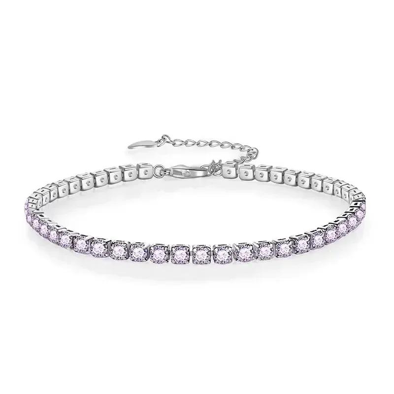 

High Quality 925 Sterling Silver Shiny Women s All Zirconia Classic Bracelet Colorful Exquisite Bracelet New Year s Gift 16-20cm фиолетовый