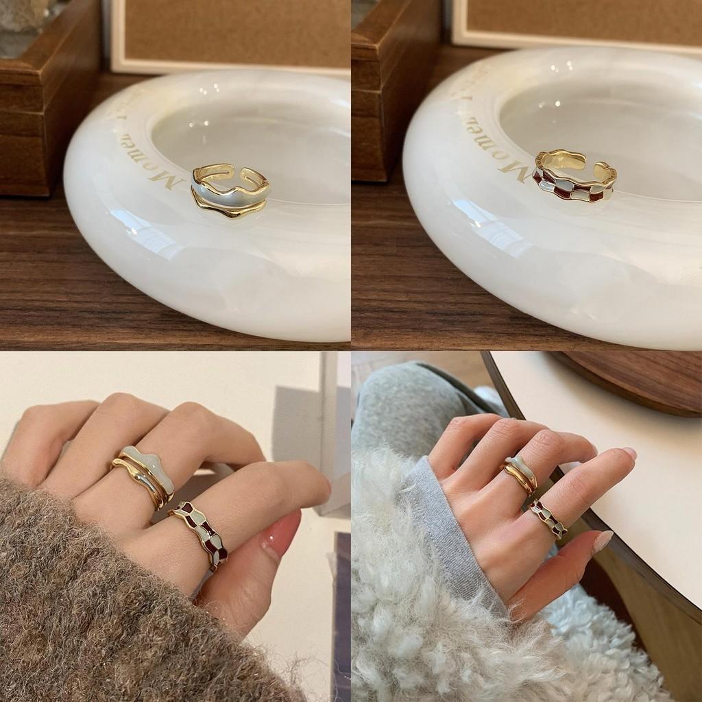 Copper Checkerboard Open Ring Women Geometric Jewelry Fashion Decoration Gifts