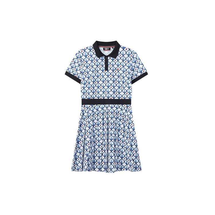 Fila All Over Sailboat Logo Letter Print Short Sleeve Dress Women Dresses White F11W021323F-WT