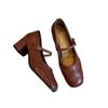 Spot version~ Versatile one-word buckle light mouth thick heel Mary Jane shoes women's retro Block square head soft leather small single shoes
