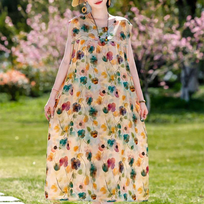 

Елегантна жіноча літня сукня великого розміру, повсякденна вільна довга сукня, жіночий вінтажний одяг 5XL