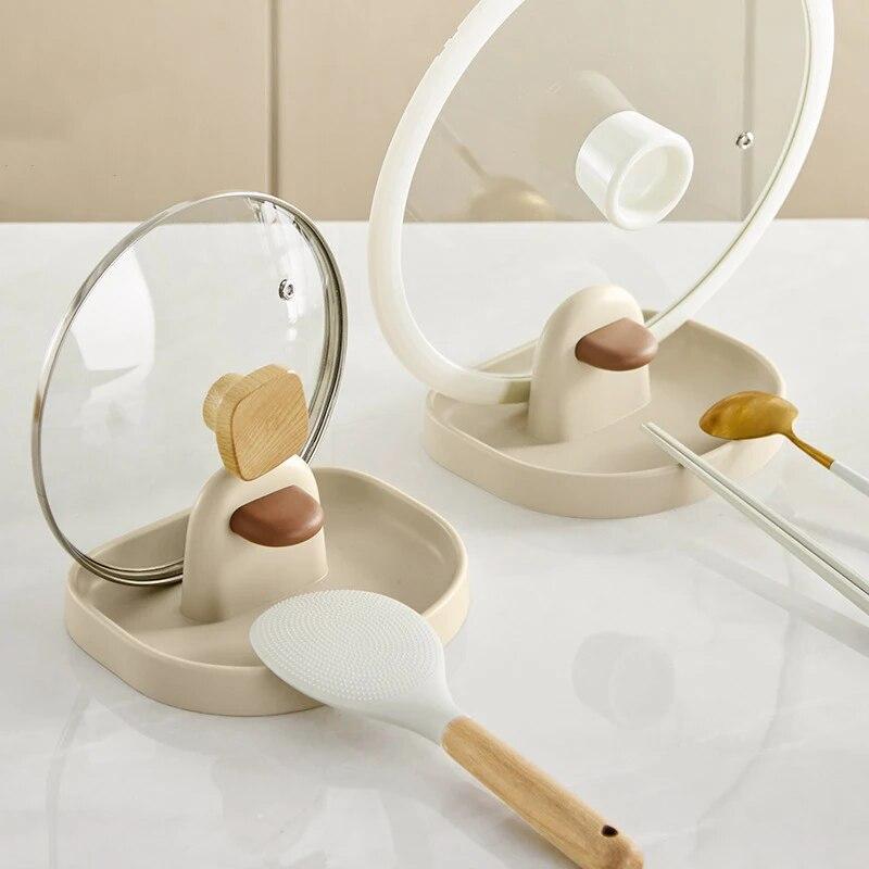 1pc Multifunctional Plastic Kitchen Countertop Storage Rack Household Soup Spoon Pot Cover Storage Rack