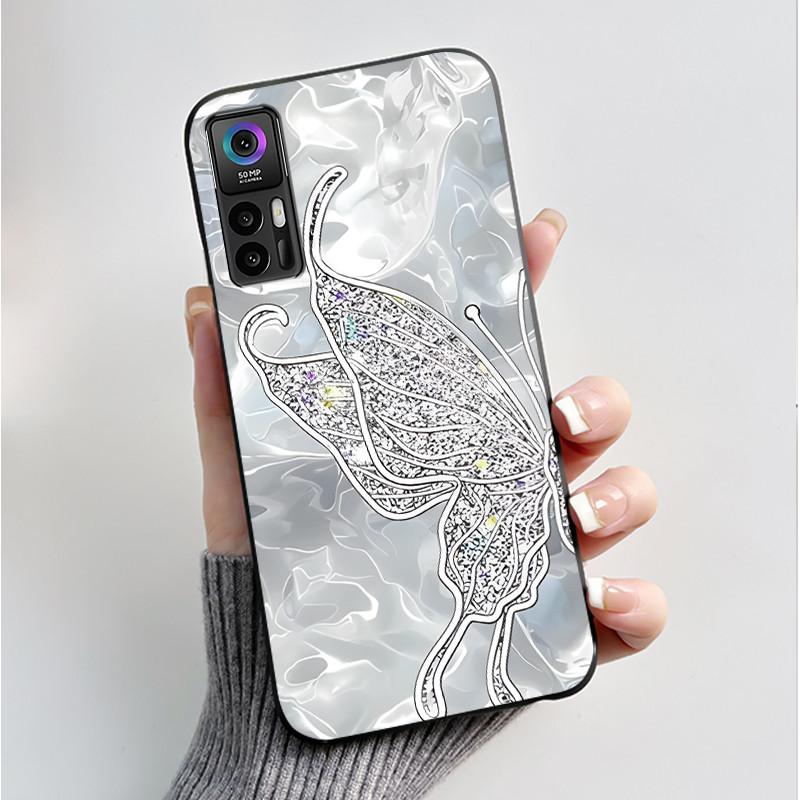 Case For TCL 30 Plus 30 5G T676K T676J T676H T776H Phone Case Fashion Butterfly Flowers Black Silicone Shockproof Cover Casing
