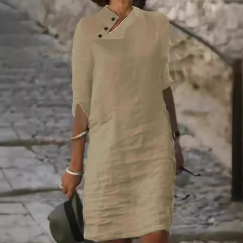 Kvinnemote Sommer Våren Ensfarget Print Kortermet Høy midje Fritidskjoler