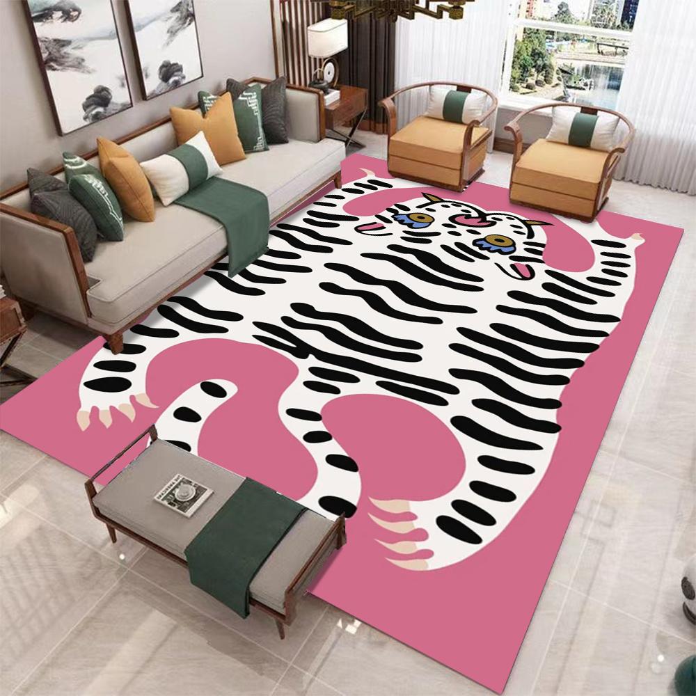 Large Realistic Tiger Floral Pattern Blue Living Room Carpet Decorative Indoor Area Rug Fit Gray Sofa Window Home Decoration Mat
