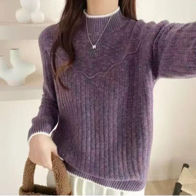 Women's Thick Knit Sweater: Half-High Collar Base Layer for Autumn/Winter