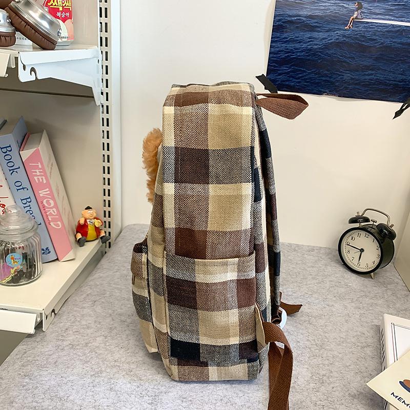 Women Plaid Backpack Campus Student Schoolbag Travel Backpack