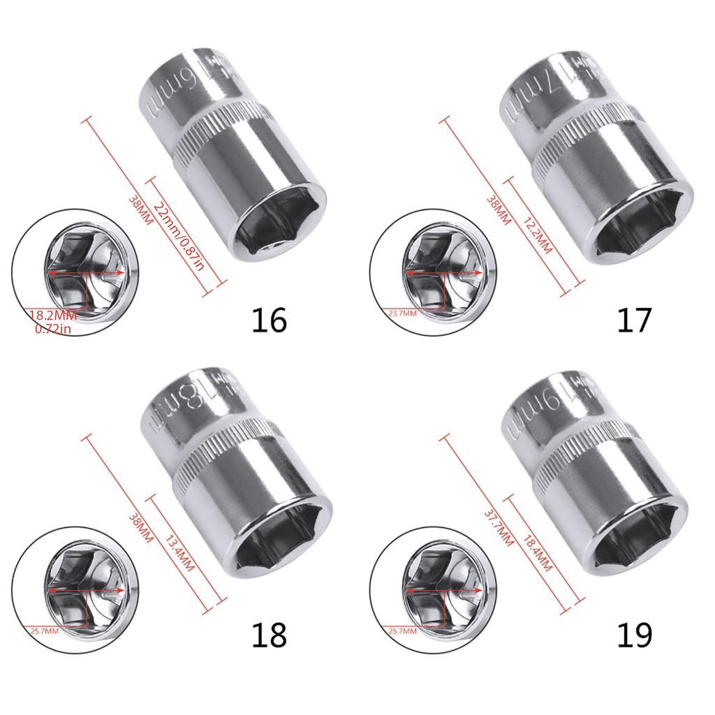 Hex Short Socket Head 1/2 Inch Drive Anti-rust Ratchet Wrench Sockets 8-36mm Hexagonal Socket for Car Repair Hand Tools