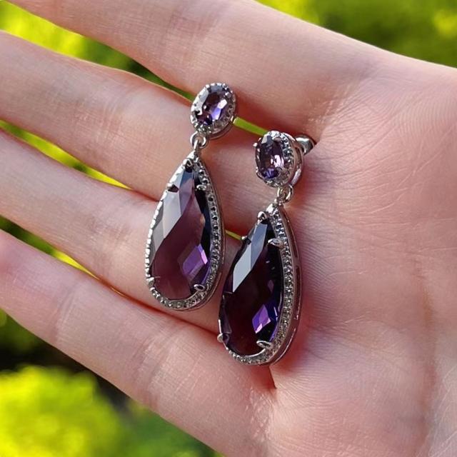 Elegant Temperament Purple Zirconia Earrings Female Delicate Gift for Anniversary Delicate Lady Party Accessories Jewelry
