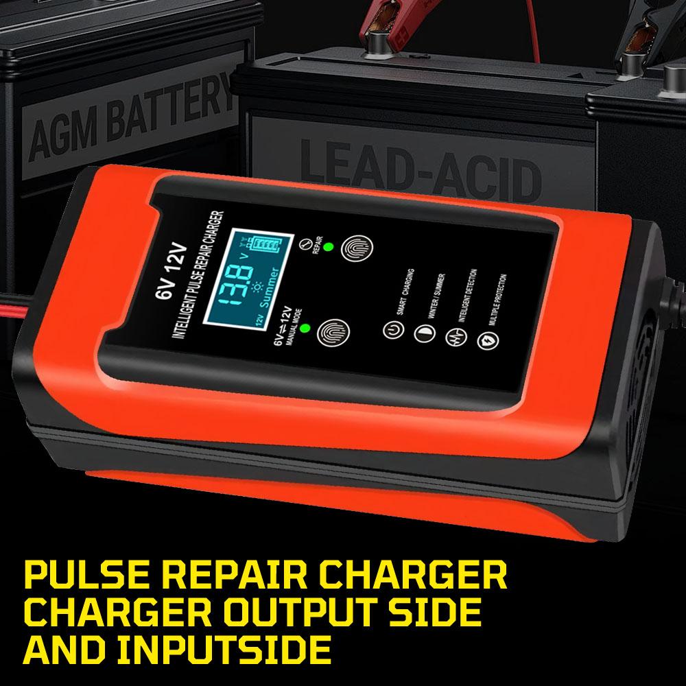 Pulse Repair LCD Display Universal Auto Motorcycle Car Battery Charger 6V 12V 6A Cycle GEL Lead-Acid Charger Smart Fast Charge