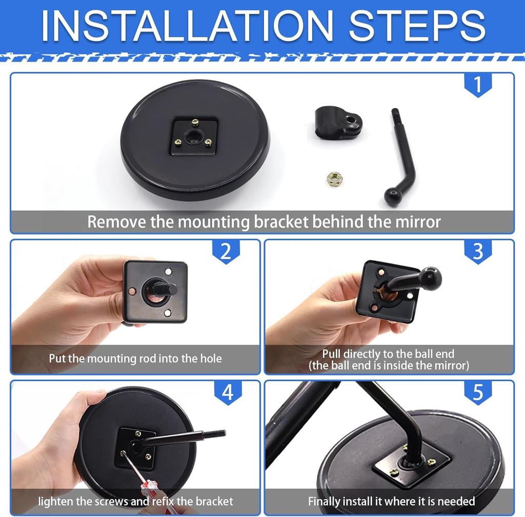 Biqing 2pcs Truck Auxiliary Mirror Round,5.7" HD Glass Convex Wide Angle Truck Under Mirror Adjustable Truck Undermirror Universal Black