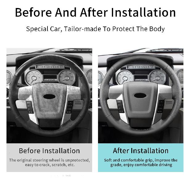 Hand Sewn Steering Wheel Cover Microfiber Leather Stitched on Wrap,Fit for Ford 2015 Expedition/2014 F-150 Tremor/2013 F-150/2010 2011 F-150