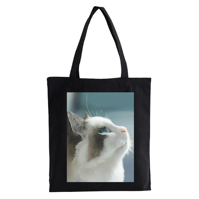 Cute Cat Shopper Bag Kawaii Women Large Canvas Tote Cartoon Cat Eco Reusable Shopping Bag Female Handbag