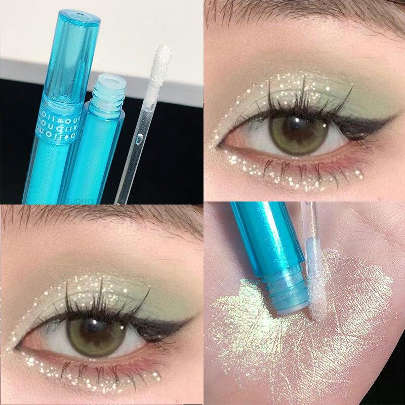 Ombre à paupières liquide fantaisie dorée, poudre Fine et brillante, perle couchée, ver à soie, ombre à paupières liquide, cosmétiques