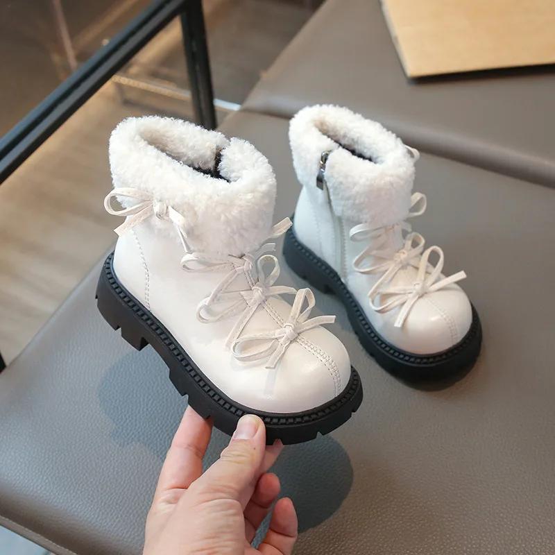 Mode Mädchenschuhe Warme Mädchenstiefel Niedliche Schleife Kinderschuh Schlichter Klassischer Stiefelette Vielseitiger Kurzer Stiefel Bequemer Süßer Baumwollschuh