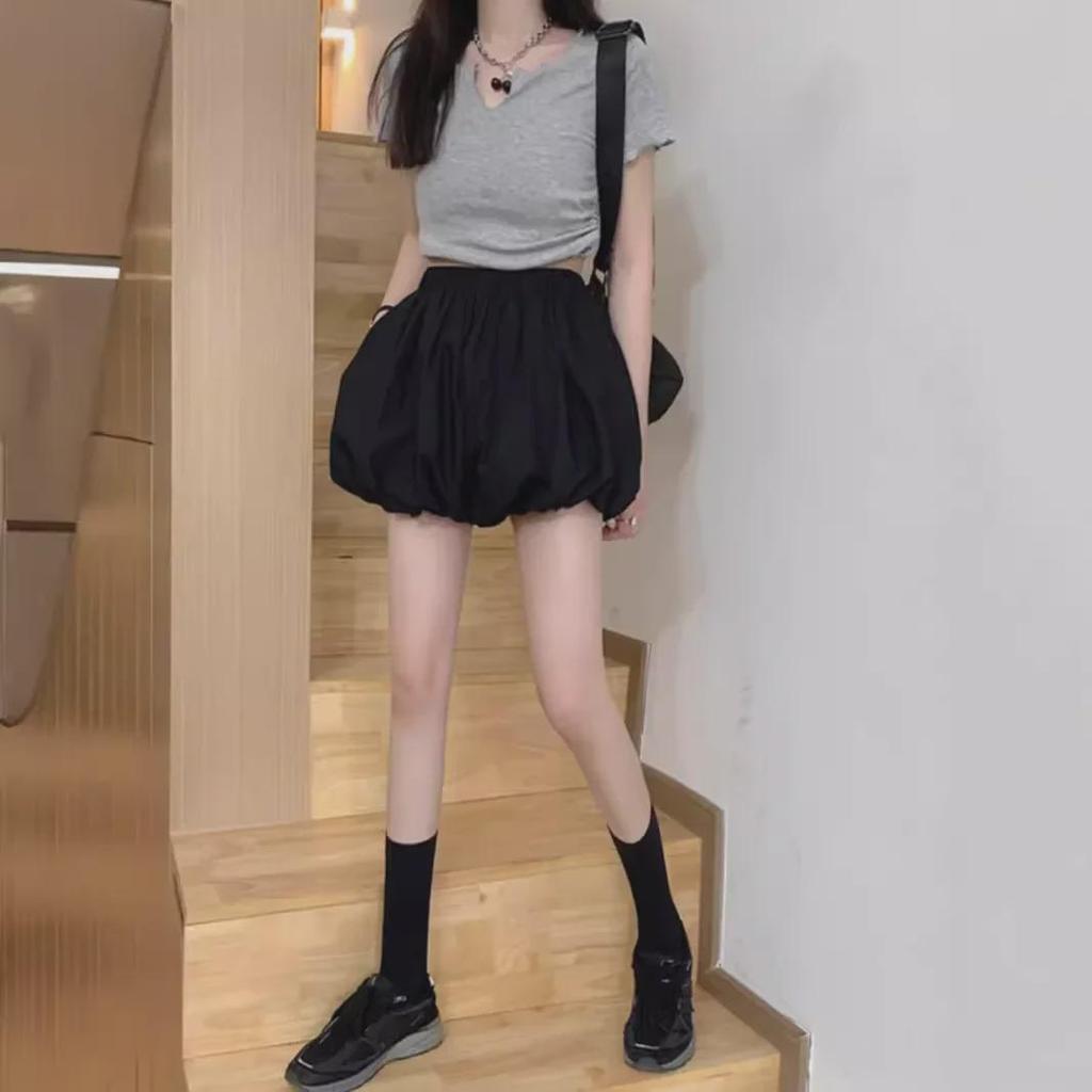 Damen Weißer Puffiger A-Linien Sommerrock Hose – Hohe Taille, Petite Schlankmachend, Hüftbetonender Kurzer Rock mit Floralem Knospen-Design