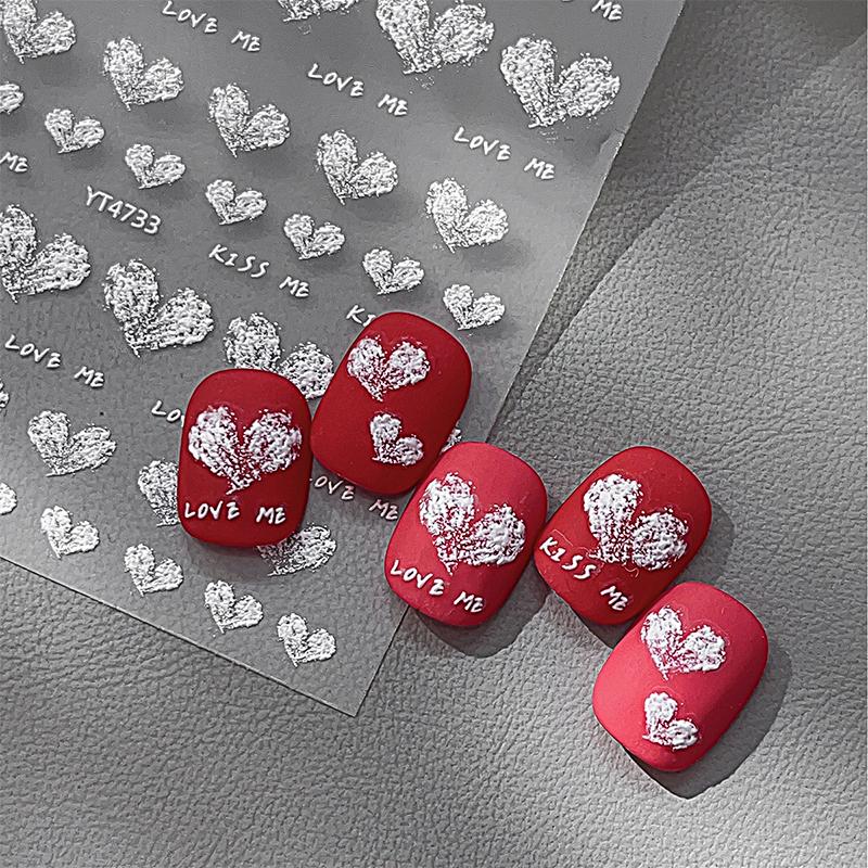 1 Blatt Weiße Herz Nagelsticker Relief Herz Design Selbstklebende Nagelkunst Dekoration DIY Slider Nagel