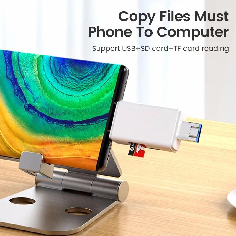 Multifunction 6 in 1 OTG SD Card Reader USB2.0 Type-C/TF/SD Memory Card Smart Cardreader for Laptop Accessories Adapter