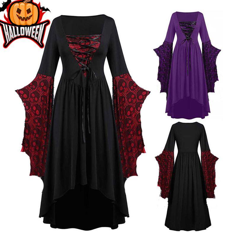 Women Ladies Medieval Renaissance Gothic Witch Cosplay Retro Fancy Dress Costume