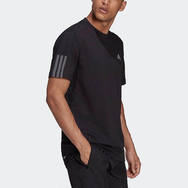 Adidas Logo Print Solid Color Striped Casual Short Sleeve T-Shirt Men Tops Black HD4323