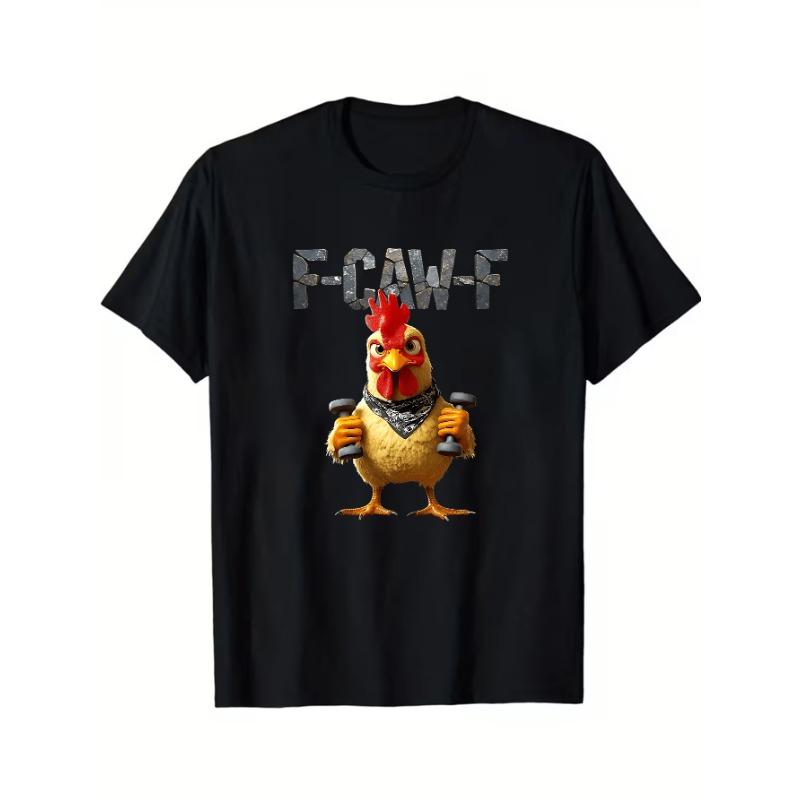 

Европейские размеры Мужская забавная футболка F-Caw-F Курица и Слоган FCAWF - Ретро Свободный крой Футболка с эффектами кукарекания Петуха Мем S чёрный