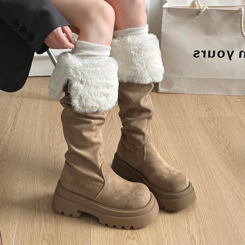 Stivali Alti in Pelliccia Donna Tacchi Alti Scarpe di Camoscio Firmate Sopra il Ginocchio Piattaforma alla Moda Stivali da Neve Caldi e Comodi Donna Stivali
