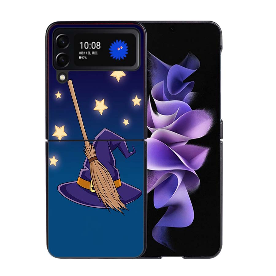 Halloween Wizard Hat Horror Fun Phone Case For Samsung Z Flip 7 6 5G Galaxy Z Flip4 Z Flip5 Z Flip3 Coque Black Hard PC Shell Pr