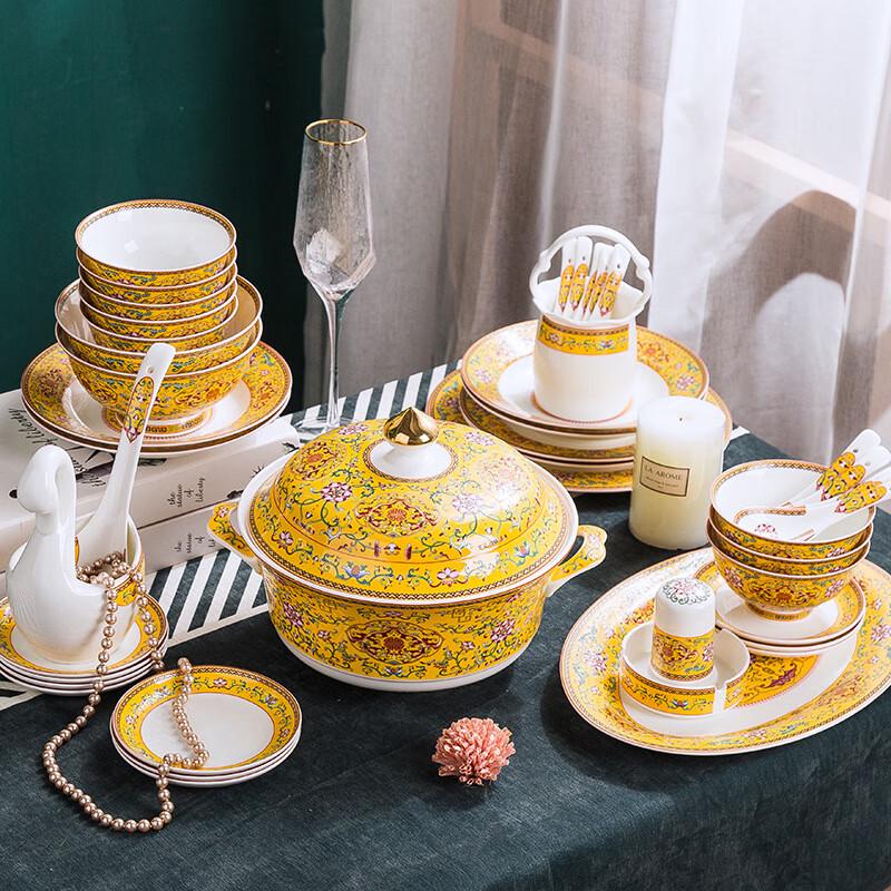 LISM 60-Piece Jingdezhen Enamel Ceramic Dinnerware Set