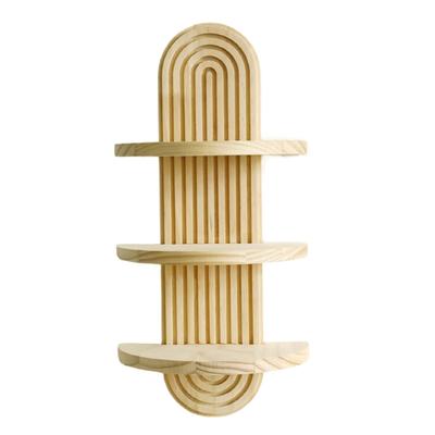 3 Tiered Arched Wooden Wall Shelf For Plant Books Display Floating Rack Decors Space Saving Home Storage Organizers