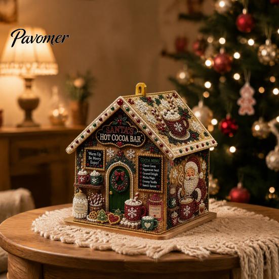 DIY Holiday Craft Set 3D House Christmas Faux Pearl Art Kit, Handmade Rhinestone Painting Kit Relaxing Activities for Adults Adults, Tabletop