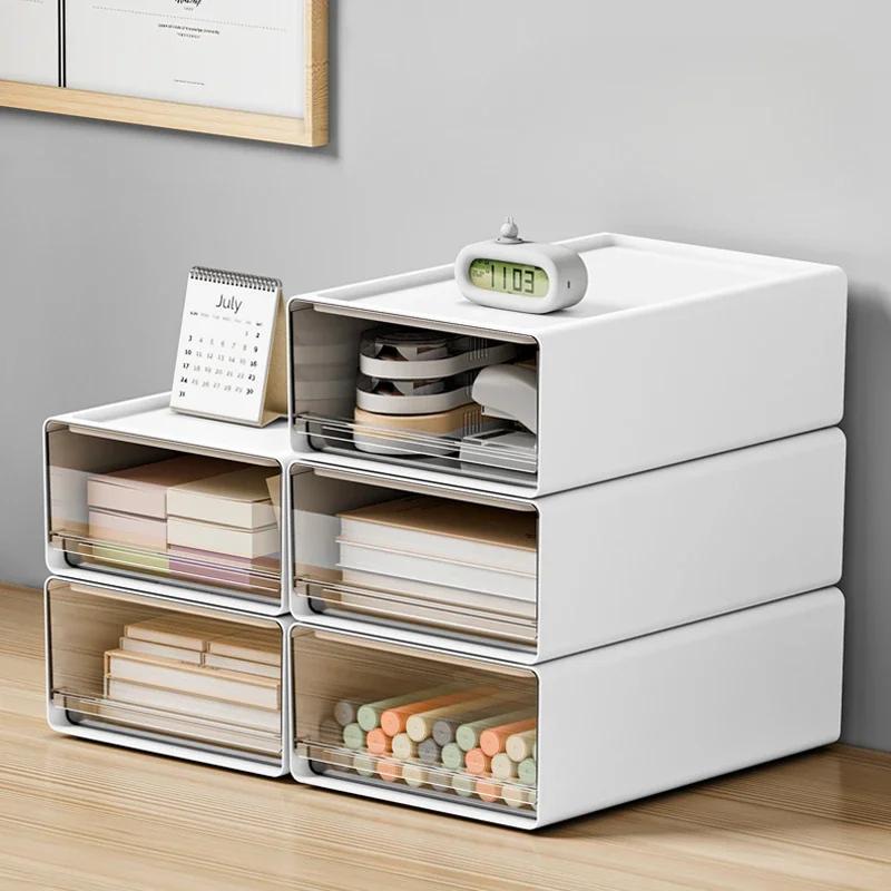 Office Desktop Storage Box Organizer Drawer-style Workstation A4 File Storage Cabinet Transparent Storage Boxes Stackable Rack