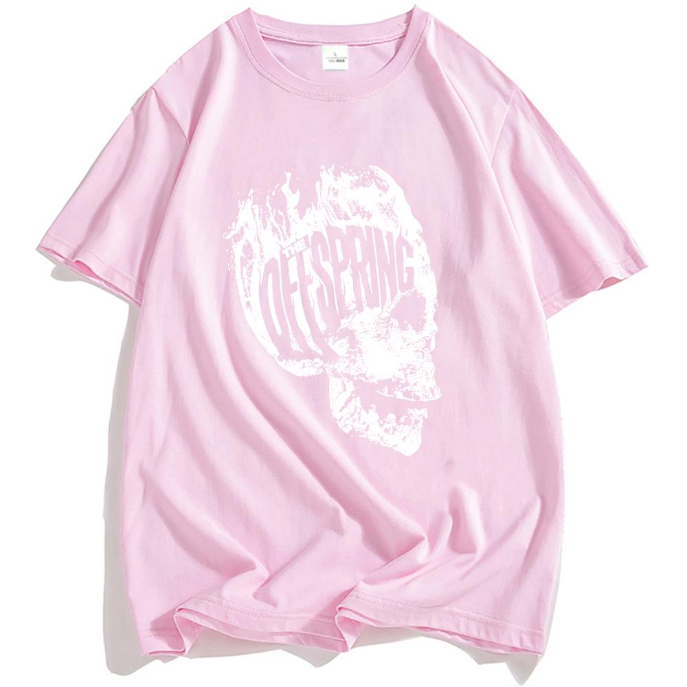 White Flaming Skull Tee Rock Band The Offspring Graphic Tshirts Grunge Unisex Streetwear Hip Hop Summer Cotton Men T-shirt Print