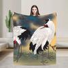 Chinese Style Crane Plush Blankets Girls Boys Flannel Throw Blanket For Couch Chair Sofa Bed Super Warm Quality Bedspread Gift