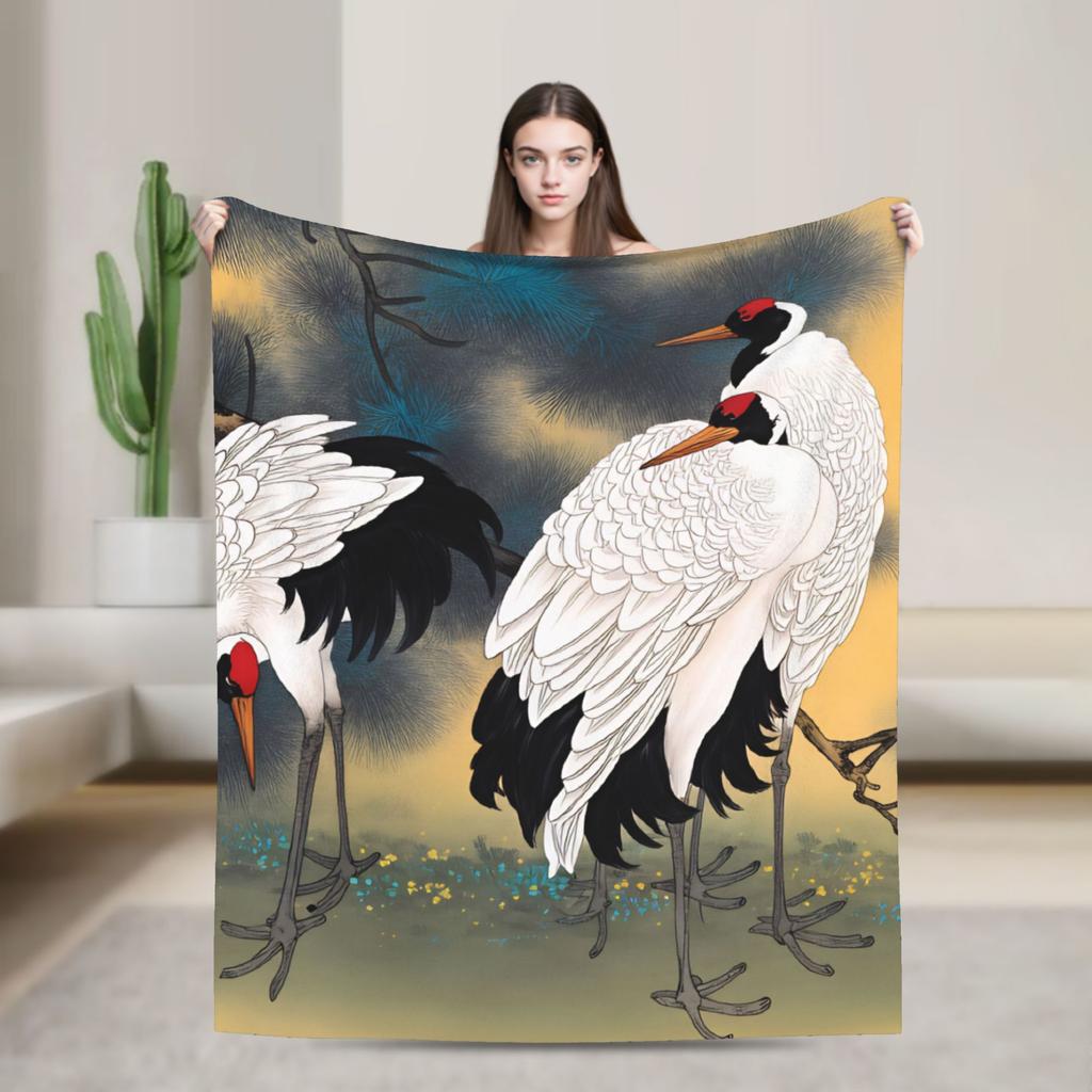 Chinese Style Crane Plush Blankets Girls Boys Flannel Throw Blanket For Couch Chair Sofa Bed Super Warm Quality Bedspread Gift