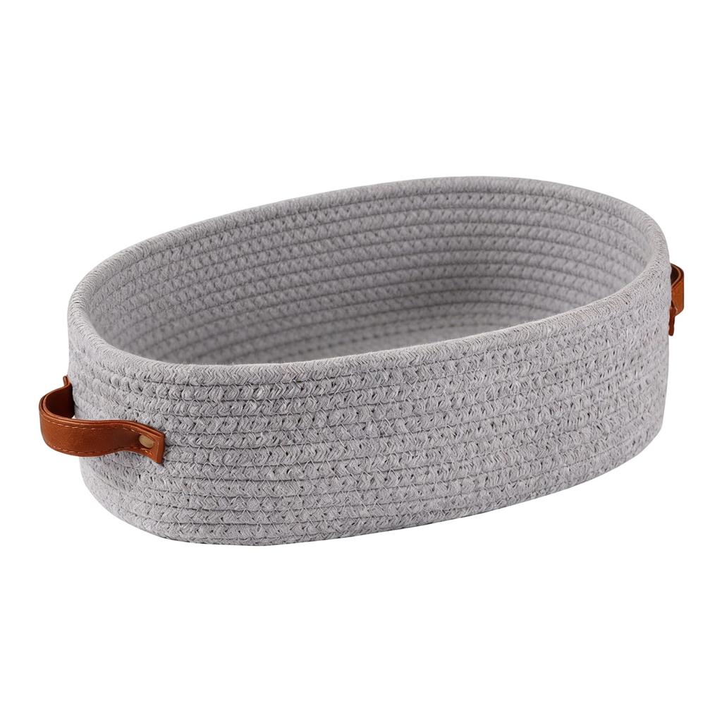 Cotton Rope Storage Basket With Handles - Round Woven Basket For Toys, Snacks, Plants & Home Organization