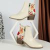 Fashion Fashion Embroidery Flower Beige Chelsea Boots Women 2025 Autumn Pointed Toe Side Zip Boots Sexy High Heel Riding Booties Size 42