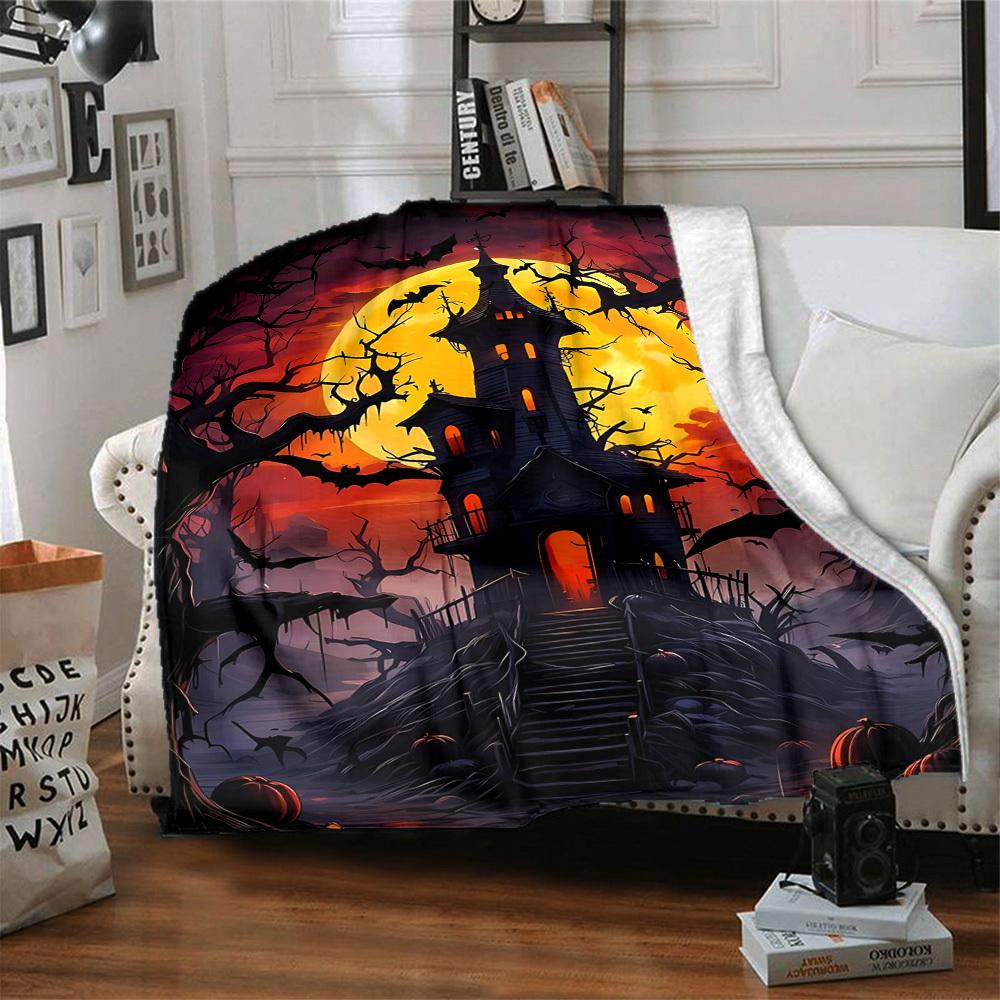 1PC Haunted House, Halloween Decor Print Blanket, Soft Throw Blanket - Warm & Cozy for Couch, Bed, Office, and Travel yy250912215