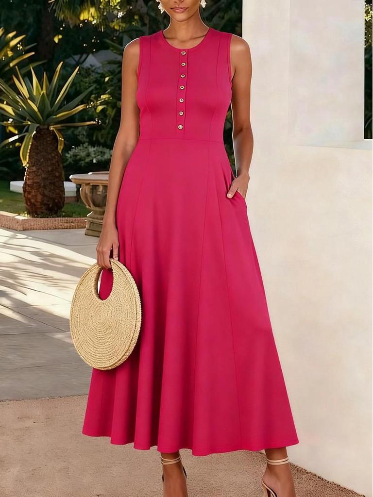2026 Sleeveless Solid Color Maxi Dress - Elegant & Breezy European & American Style Summer Wear for Women