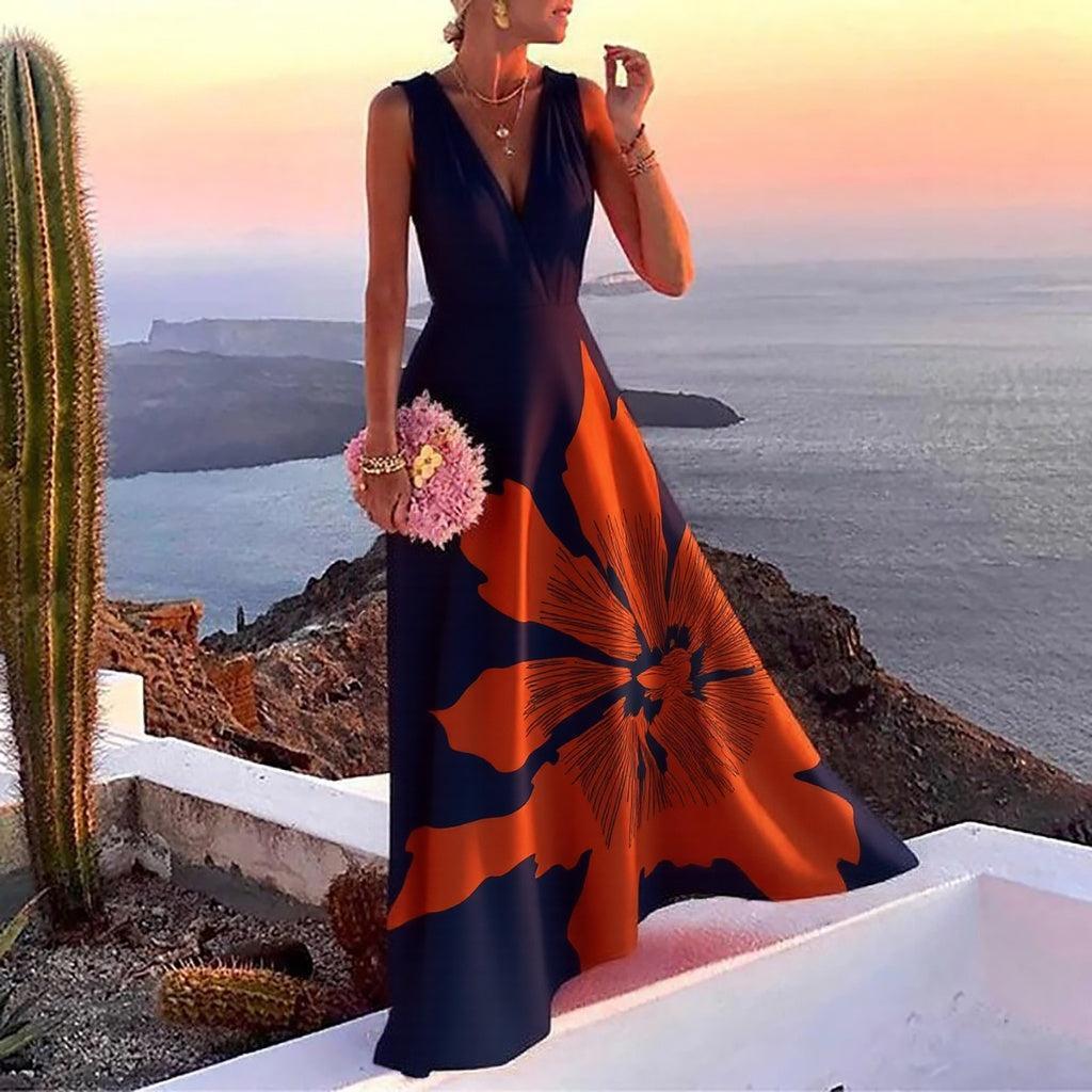 2026Wish women s printed v-neck sleeveless dress vacation dress summer S