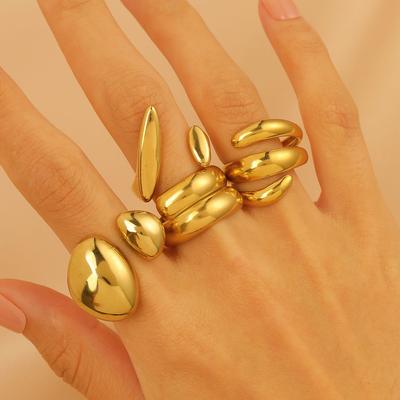 2026 Stil 18k Echtgold Edelstahlring Französischer leichter Luxusstil Wassertropfen glänzend Gold offener Ring Schmuck Frauen