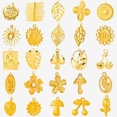 6pcs Cute Mushroom Cherry Flower Pendants Real Gold Plated Stainless Steel Charms For Jewelry Making Supplies DIY Bracelets Bulk