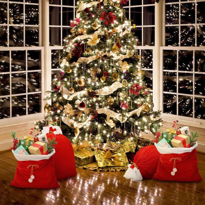 Large Festive Christmas Santa Gift Bag Rope Pocket Design Reusable Sack for Kids Holiday Present Storage