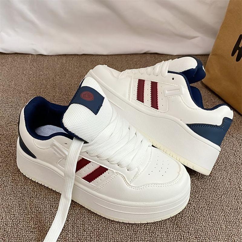 Burgundy Platform Bread Little White Shoes Women's Lightweight Round Head Student Versatile Skirt Height-increasing Couple Board Shoes