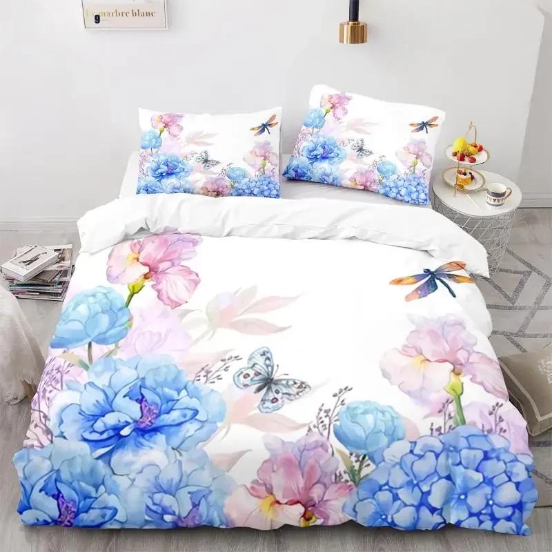 Butterfly Duvet Cover Set 3D Galaxy Purple Butterfly Floral Printed Bedding Set Fantasy Theme King Size Comforter Cover for Girl