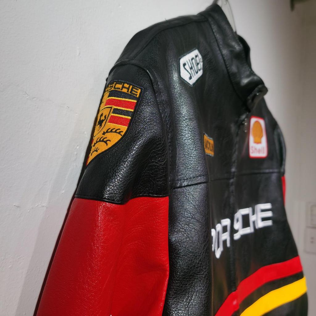 Vintage TwoFold Racing Jacket - Heavy Stitch PU Leather with Porsche Embroidery