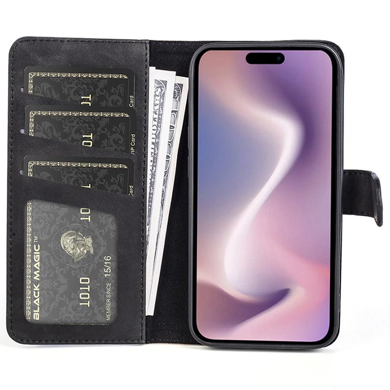 

For iPhone 16 Plus Case Wallet Dual Color Flip Leather Phone Cover Black