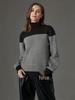 European Retro Color Block High Neck Knitwear Top