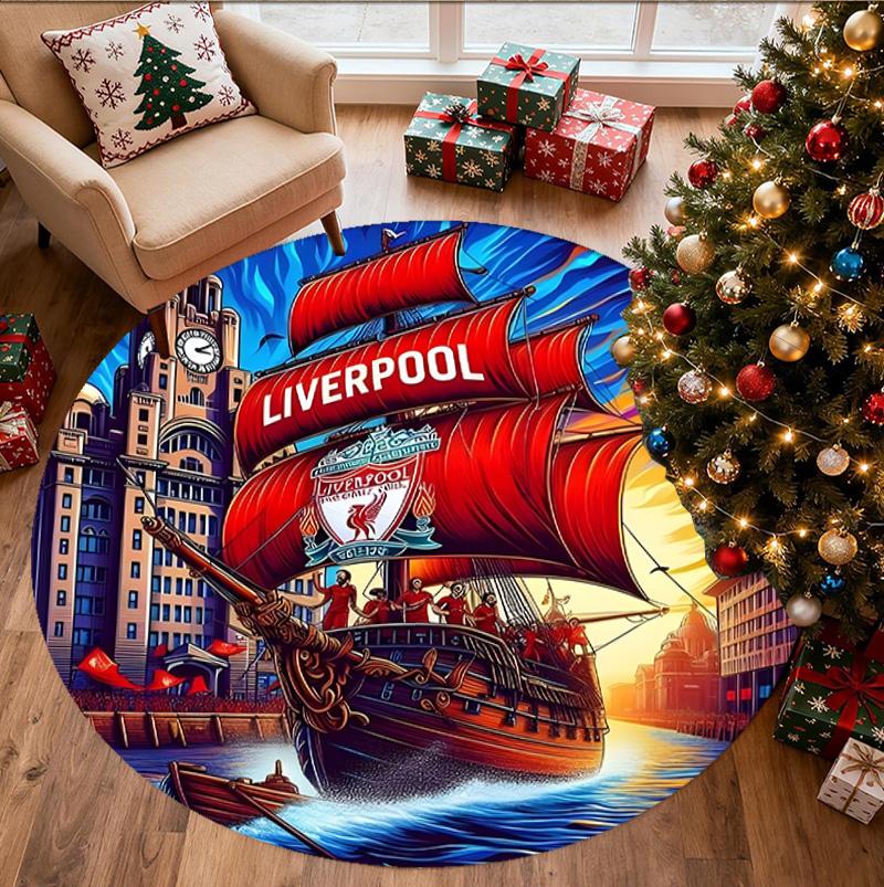 Alfombra Redonda con Patrón del Liverpool F.C., Felpudo para Interiores/Exteriores, para Picnic, Sala de Juegos, Dormitorio, Oficina, Sala de Estar, Alfombra Decorativa para el Hogar, Regalo de Cumpleaños